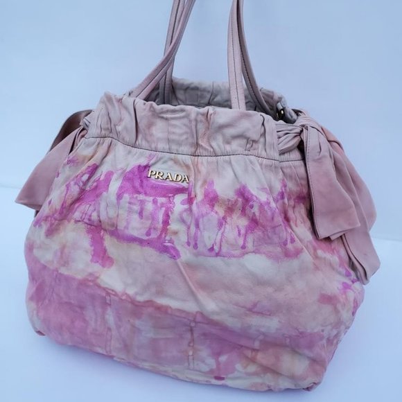 Prada nappa leather hobo bag beige peach ivory Pink double handle Tote tie dyed - Picture 4 of 16